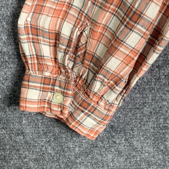 Loft Button Up Shirt Women L Ruffle Buttons & Hi Neck Orange Plaid Long Sleeve - Picture 16 of 16
